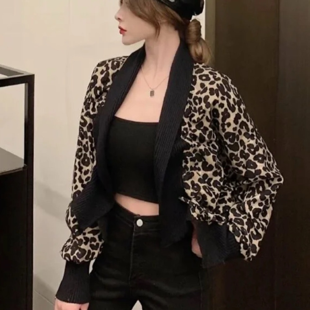 Mine Leopard Print Bomber Jacket with Black Trim
